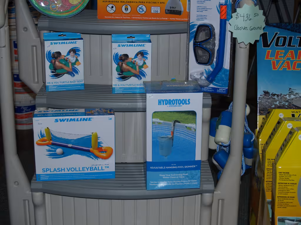 Boxes of pool toys.